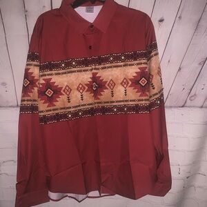 Men's Red Patterned Casual Button Down Shirt